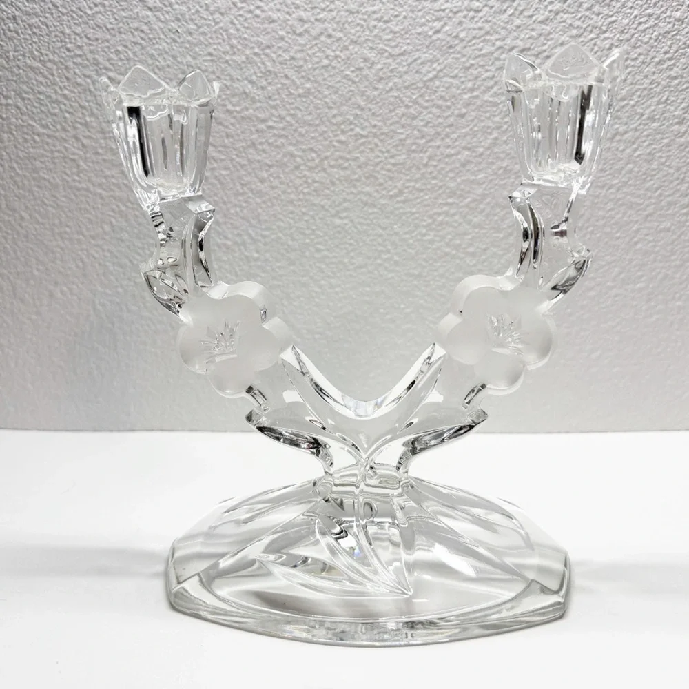Vintage Crystal Clear Signatures Lead Crystal Floral Dual Candlestick
